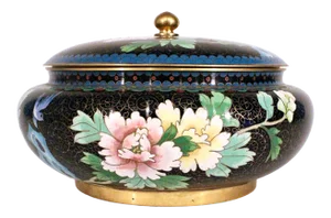 Large Cloisonné Lidded Floral Bowl