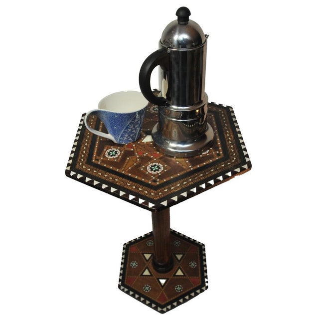Hexagonal Damascene Fruitwood Tea Table with Mosaic Detailing, 1890s For Sale - Image 3 of 7