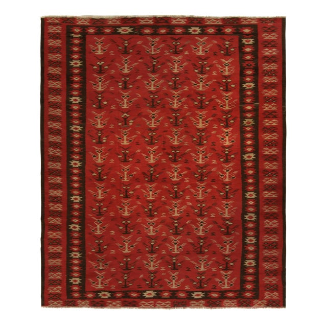 Red Handwoven Vintage Tribal Kilim in Red With Beige-Brown Geometric Patterns For Sale - Image 8 of 8