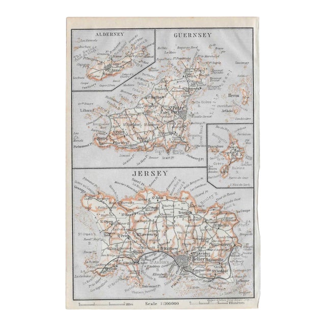 1910 Map of the Channel Islands in the English Channel For Sale