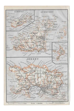 1910 Map of the Channel Islands in the English Channel