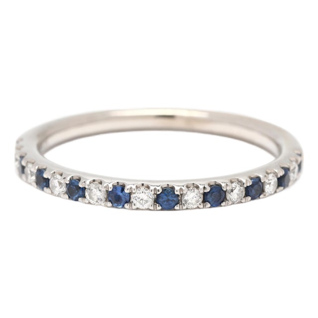 0.28ctw Sapphire & Diamond Band Ring, 14k White Gold, Ring Size 5.75 For Sale