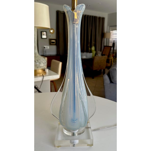 1960s Murano Italian Blue Winged Opalescent Table Lamp For Sale - Image 5 of 14
