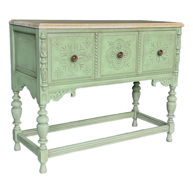 1940s Spanish Style Oak Console Cabinet For Sale