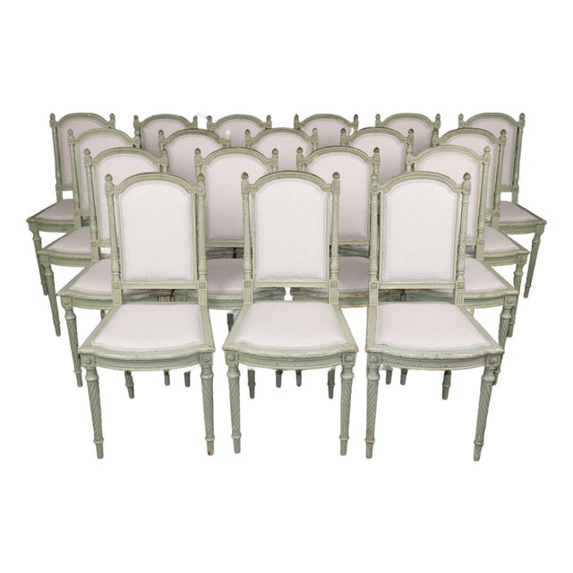 Set 18 Maison Jansen Signed Early 20th C Louis XVI Style Dining Chairs For Sale