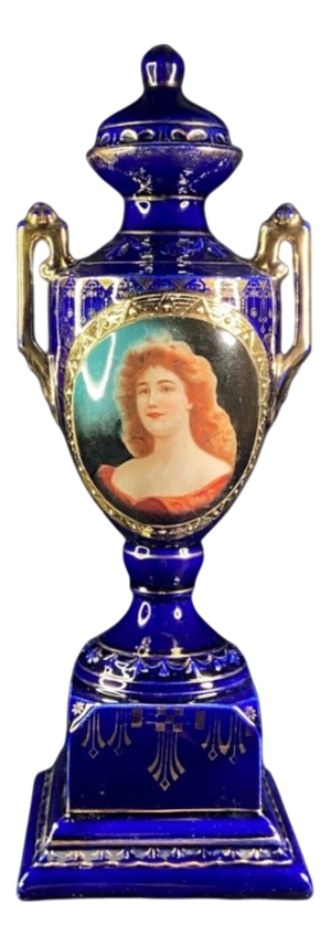 Portrait Vase in Cobalt Blue and Gilt by Josef Strnact, 1890s
