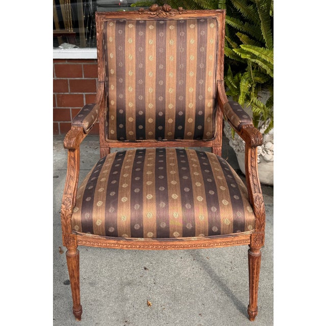 Antique 19c Louis XVI Carved Walnut Arm Chair For Sale - Image 4 of 7