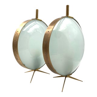 Set of 2 Mid-Century Modern Brass Table Lamps, Stilnovo Style 1970s For Sale