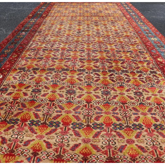 Antique Persian Malayer Runner With Vibrant Floral Motifs in Red, Gold, and Blue 3'10 X 10'3 For Sale - Image 4 of 11