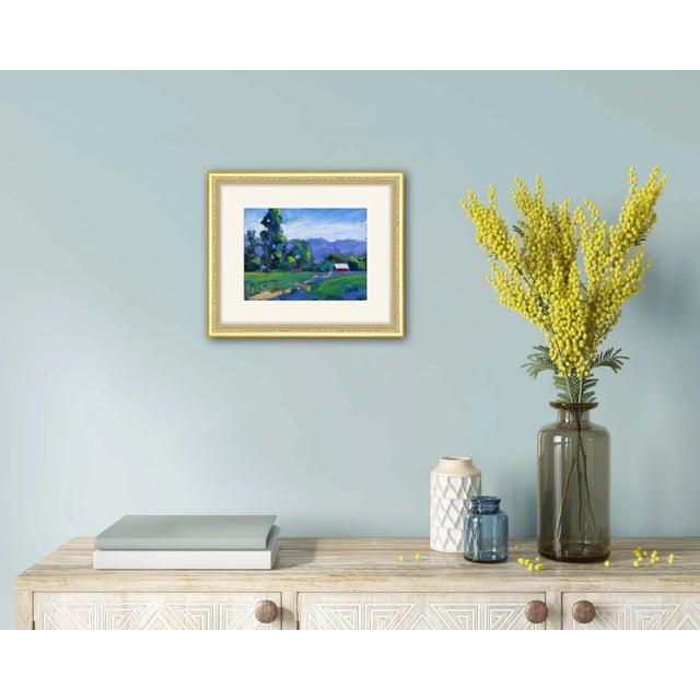2020s Green Valley Red Barn, Original Oil Painting Landscape For Sale - Image 5 of 12