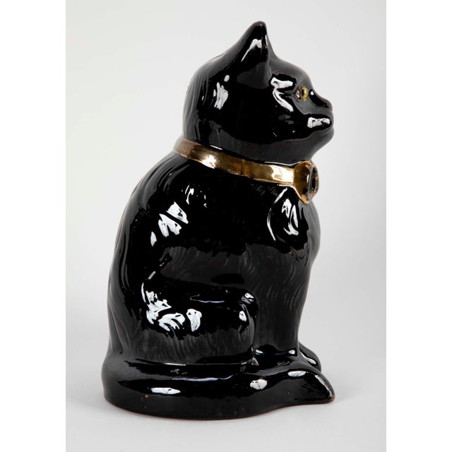 Mid-Century Modern Midcentury French Glazed Ceramic Black Cat For Sale - Image 3 of 11