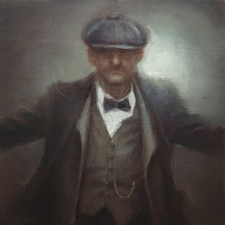 Arthur by Nicolas Martin | Oil on Panel Portrait of a man in vintage clothing with a cap. For Sale