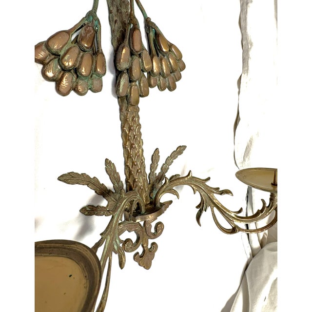 Vintage Hollywood Regency Palm Tree With Hanging Date Clusters Double Candle Wall Sconce For Sale - Image 12 of 17