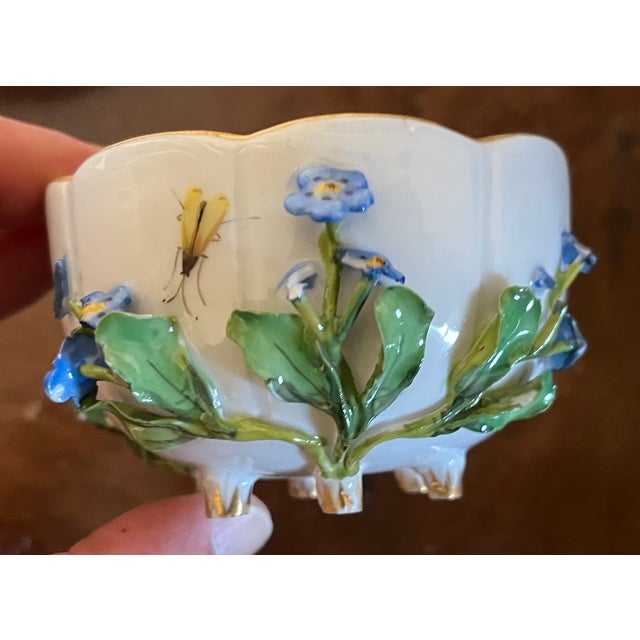 19th Century Antique Meissen Porcelain Tea Cup and Saucer With Applied Flowers and Hand Painted Insects For Sale - Image 5 of 15