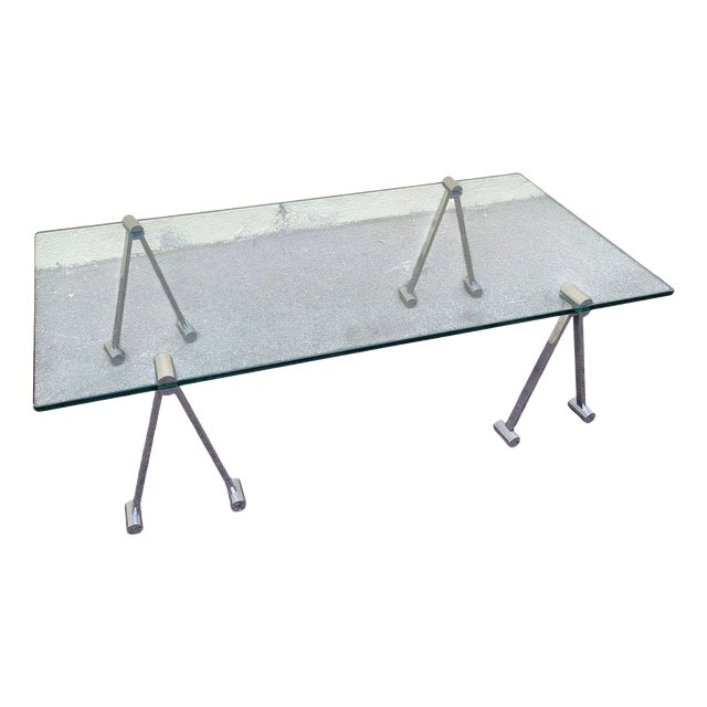 Vintage Glass and Metal Coffee Table, 1970s For Sale