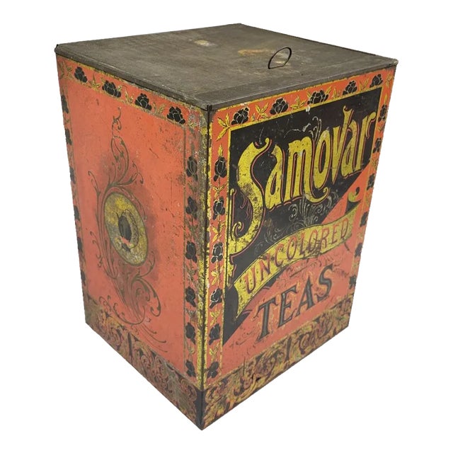 Antique Rustic Store Red Tole Tea Cannister Bin For Sale