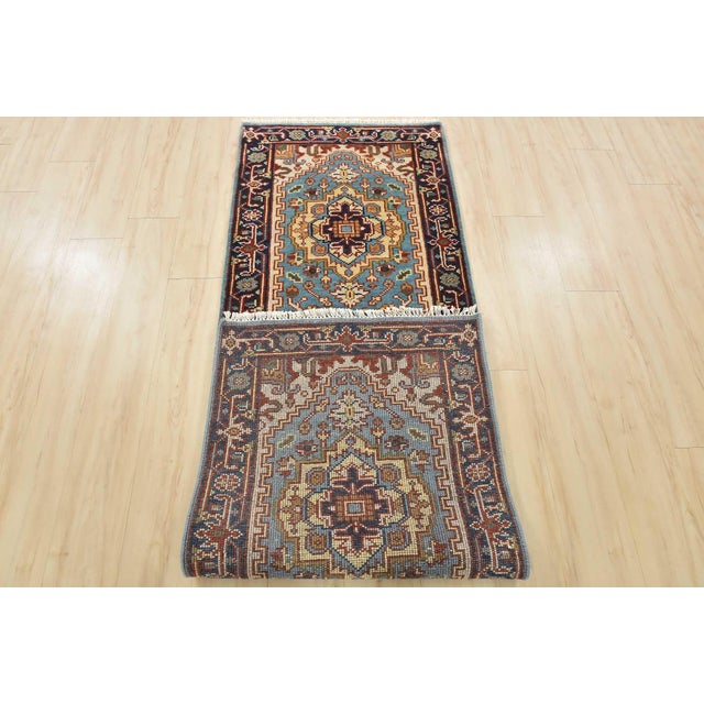 Heriz Runner 2’7” X 8’1” Blue Wool Tribal Hand-Knotted Oriental Rug For Sale - Image 11 of 12