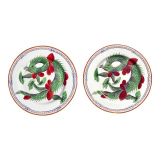 John & Edward Baddeley Chinese Export Style Dragon Plates Staffordshire Circa 1780 For Sale