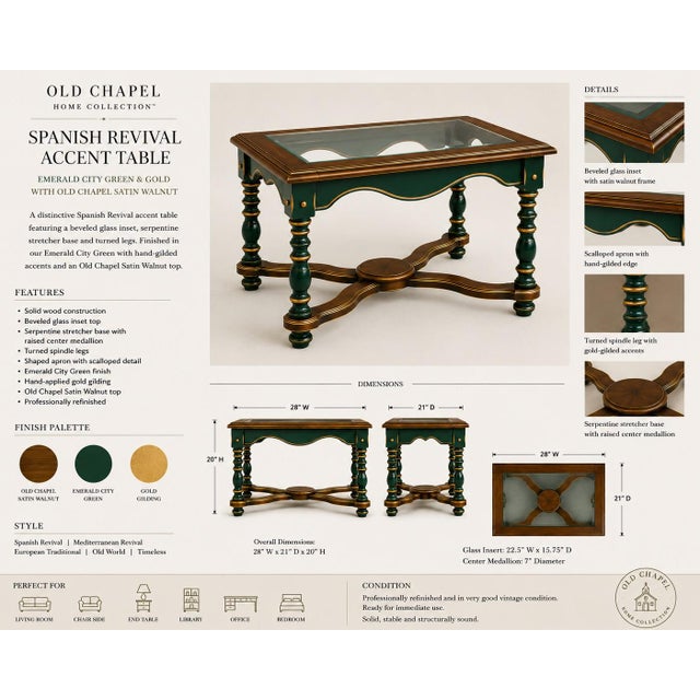 OLD CHAPEL HOME COLLECTION™ EMERALD CITY™ SPANISH REVIVAL ACCENT TABLE Hand-Gilded Emerald City™ Edition Beveled Glass,...