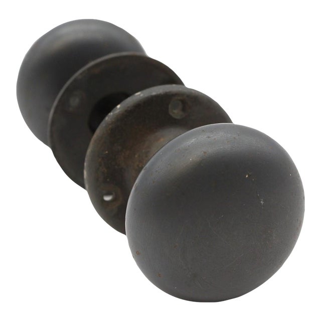 Mid 20th Century Black Cast Iron Passage Door Knob Set For Sale
