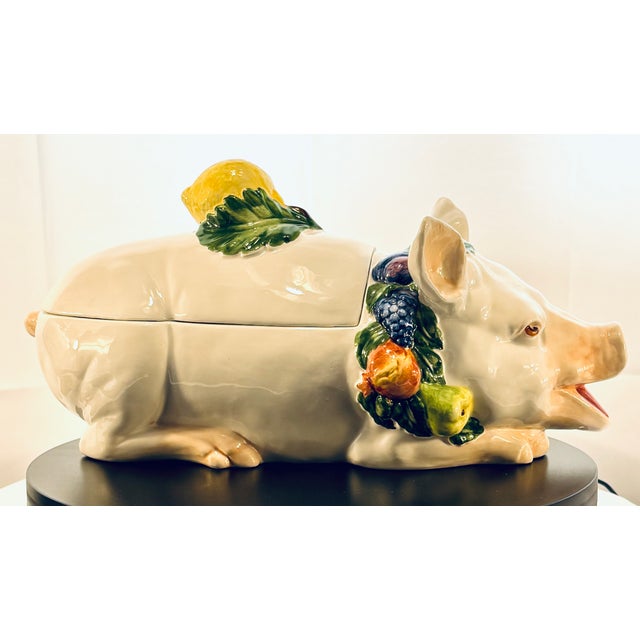 Late 20th Century Late 20th Century Vietri Italian Ceramic Pig Tureen With Fruit Finial Lid For Sale - Image 5 of 18