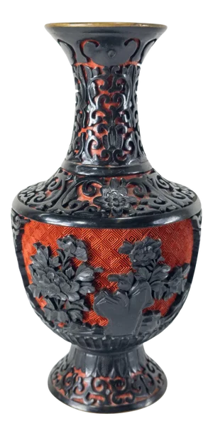 Chinese Chinoiserie Black and Red Cinnabar Lacquer Vase