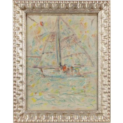 1970s Sirio Pellegrini, Boat Drawing, 1975, Oil Pastel on Paper, Framed For Sale - Image 5 of 5