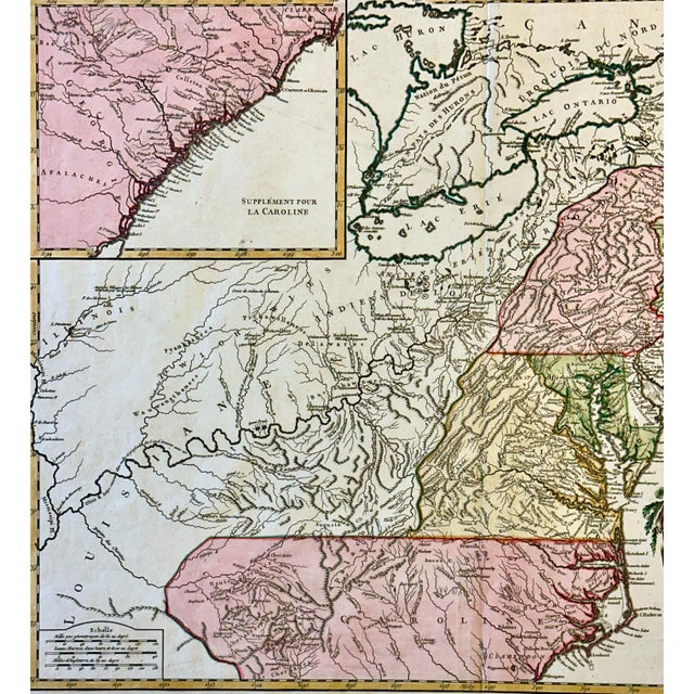 American Antique Map of the Eastern United States and Ohio River Valley by Vaugondy, 1755 For Sale - Image 3 of 6