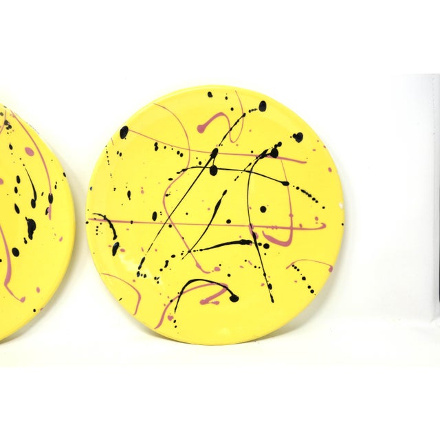 1980s Vintage 1980's Postmodern Yellow Splatter Dinner Plates - a Pair For Sale - Image 5 of 7