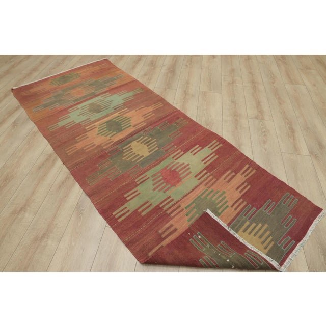 1950s Turkish Geometric Hand Knotted Very Old Kilim Rug For Sale In Sacramento - Image 6 of 13