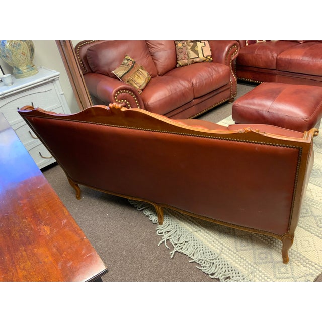 Auburn Vintage Tufted Leather French Louis XV Style Sofa For Sale - Image 8 of 14