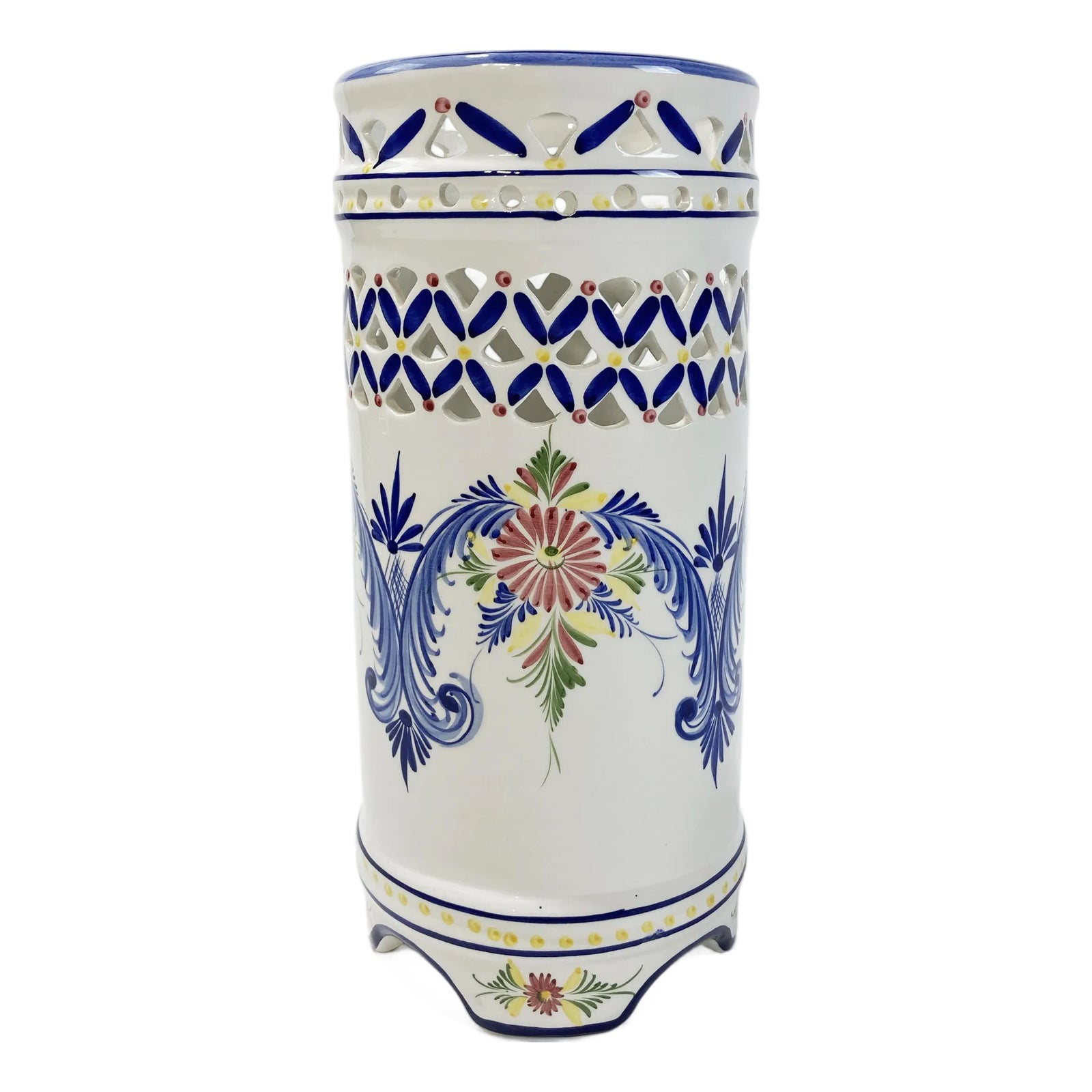 Hand-Painted Reticulated Ceramic Umbrella Stand