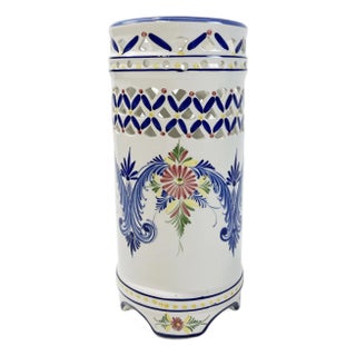 Hand-Painted Reticulated Ceramic Umbrella Stand For Sale