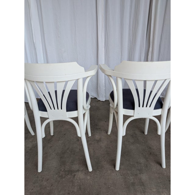 Vintage White Bentwood Dining Chairs with Blue Fabric Seats, 1970s, Set of 4 For Sale - Image 13 of 18