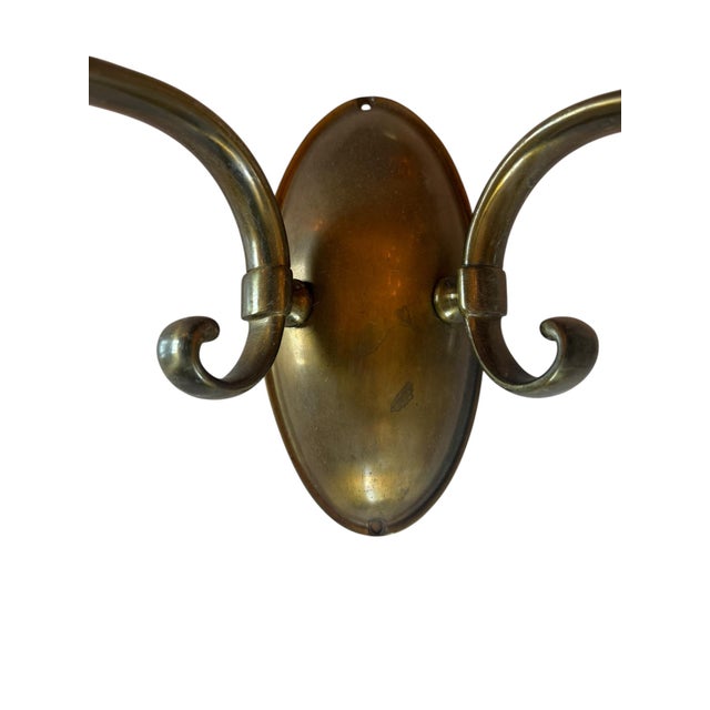 Rare Pair of Double Brass Wall Sconces With Botanical Frosted Etched Shades For Sale - Image 4 of 7