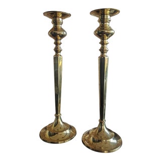 Vintage Large Scale Hollywood Regency Brass Candle Holders- a Pair For Sale