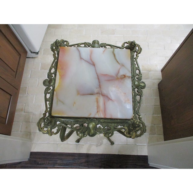 Antique Brass Marble Ornate Rococo Gueridon Candle / Plant Lamp Table Pedestal For Sale - Image 4 of 18