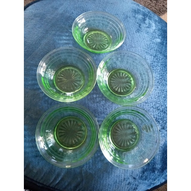 EXQUISITE VTG Anchor Hocking Block Optic Glow Uranium Glass 5pcs 4" Berry Bowls All bowls glow under UV black light The...