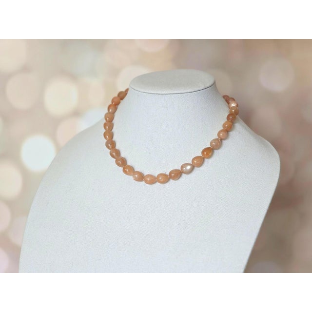 Contemporary Peach Moonstone Beaded Necklace With Gold Plate Clasp For Sale - Image 3 of 10