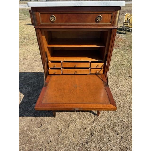 19th Century French Louis XVI Secretary Desk Carrara Marble Top For Sale - Image 10 of 18