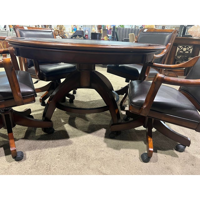 Hillsdale Home Dark Wood and Leather Game Table With Chairs For Sale - Image 4 of 9