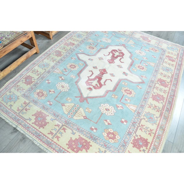 Tribal Baby Blue Overdyed Area Hand Knotted Area Rug For Sale - Image 3 of 11