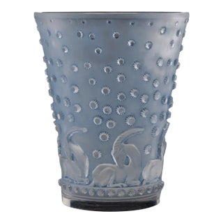 1930s R. Lalique Frosted Glass Ajaccio Vase With Blue Patina For Sale