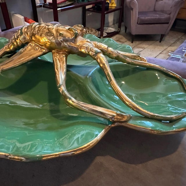 1950s 1950s Green and Gold Ceramic Centerpiece by Maioliche Artistiche Sestesi For Sale - Image 5 of 14