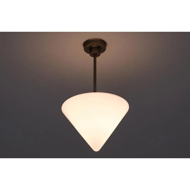 1930s Cone Shaped Pendant Light in Opal Glass & Nickel from Gispen, Netherlands, 1930s For Sale - Image 5 of 9