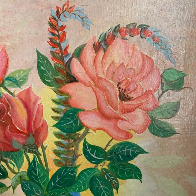 Mid 20th Century Original Framed Mid Century Chinoiserie Floral Oil Painting For Sale - Image 5 of 9