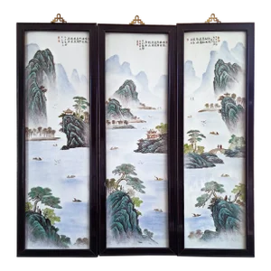 Set of 3 Chinese Porcelain Landscape Plaques