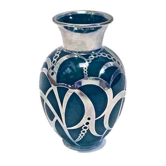 Early 20th Century Vintage Art Deco Haviland Green & Silver Porcelain Vase For Sale - Image 5 of 9