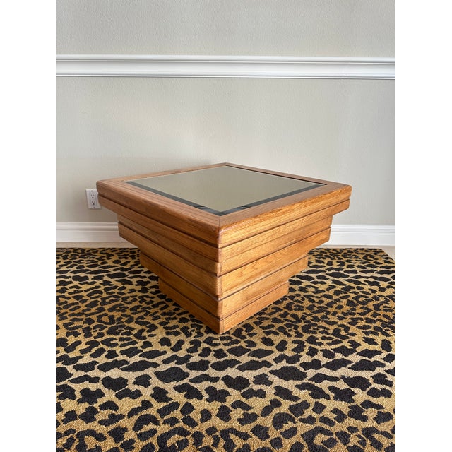 1970’s Modernist Stacked Pedestal Table With Beveled Smoked Mirror Top For Sale - Image 10 of 16