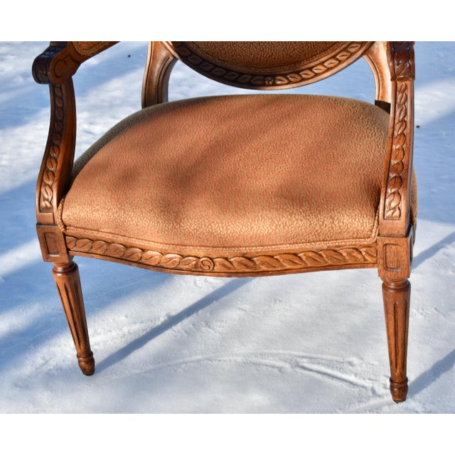 Vintage Fairfield Louix XVl French Style Carved Fruitwood Round Back Arm Chair For Sale In Philadelphia - Image 6 of 12